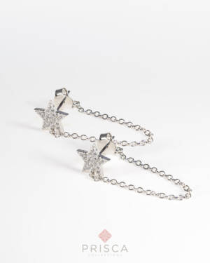 OR-ABG102PBi-F_-_Orecchini_in_Argento_Stella__Pave_Bianco_Catena_Forzatina_1