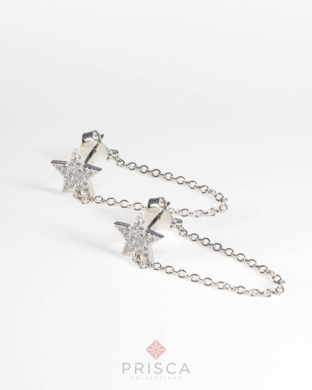 OR-ABG102PBi-F_-_Orecchini_in_Argento_Stella__Pave_Bianco_Catena_Forzatina_1