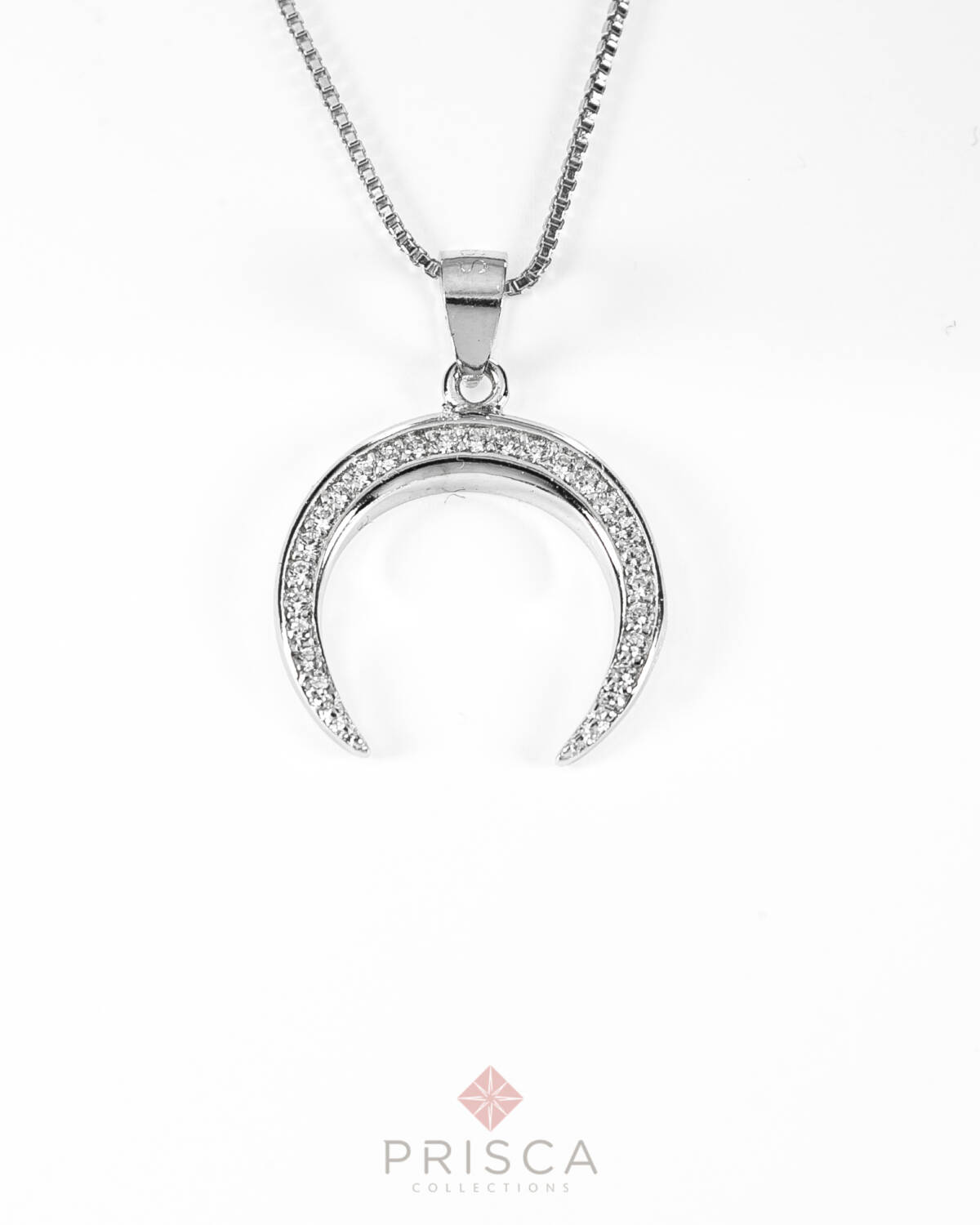 PD-ABN102ZBioM-V_-_Pendente_in_Argento_Luna__Zirconi_Bianco_Medio_Catena_Veneziana_1