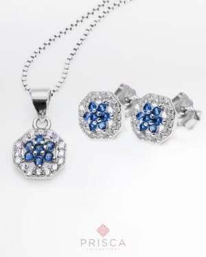 PR-ABN105ZBuPCBi-V_-_Parure_in_Argento_Fiore_5_petali_Zirconi_Blu_Cornice_Pave_Bianco_Catena_Veneziana_1
