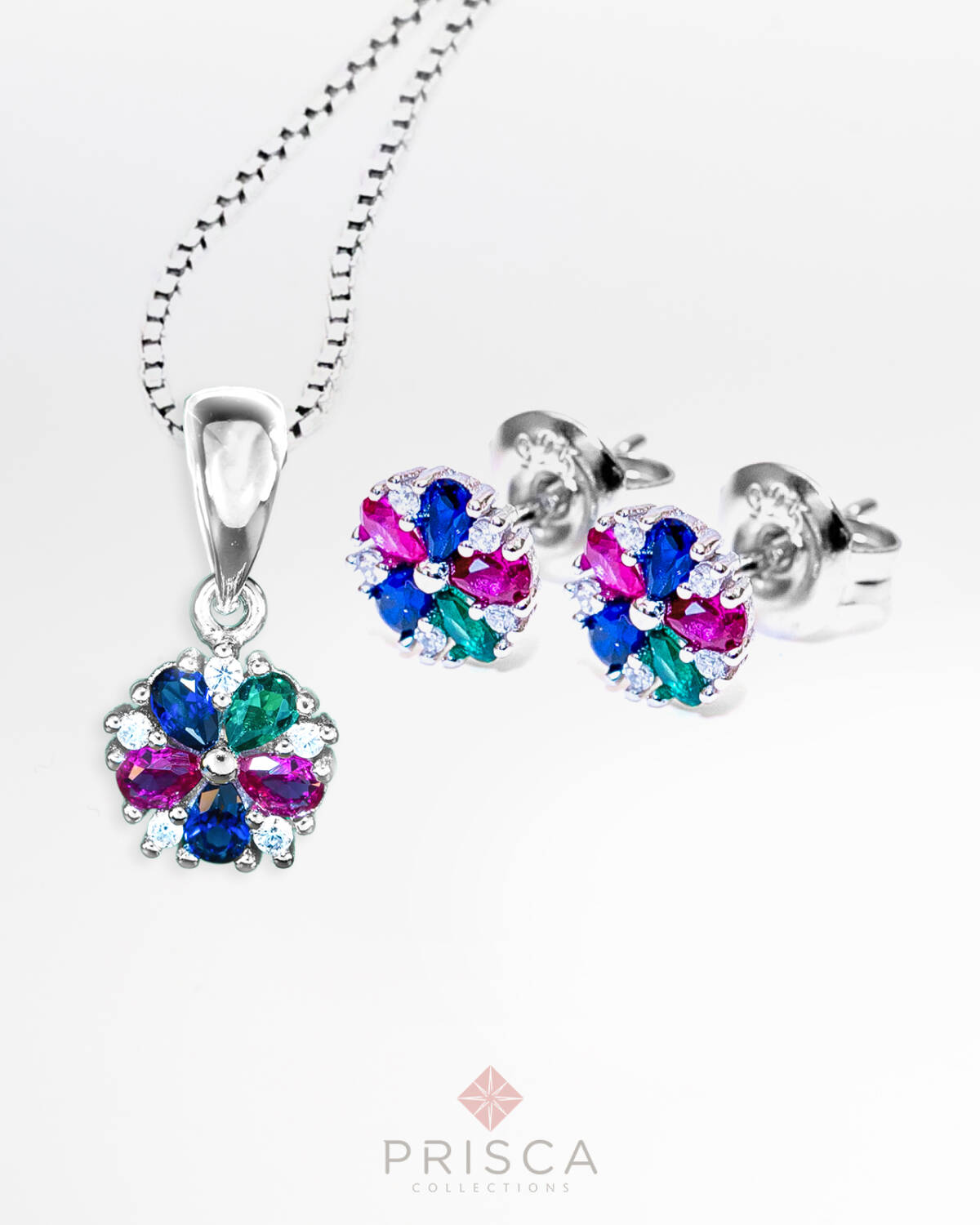 PR-ABN105ZMt-V_-_Parure_in_Argento_Fiore_5_petali_Zirconi_Multicolor_Catena_Veneziana_1