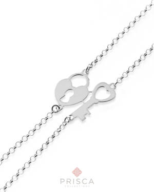Bracciale in Argento Cuore e Chiave divisibile Liscio Catena Groumette Allungo