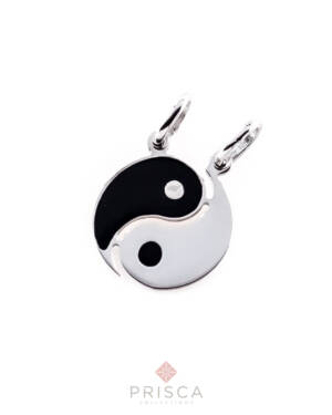 Pendente in Argento Tao Yin Yang divisibile Smaltato Nero